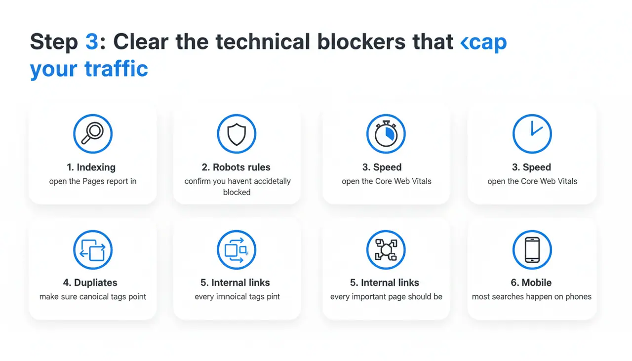 Step 3: Clear the technical blockers that cap your traffic