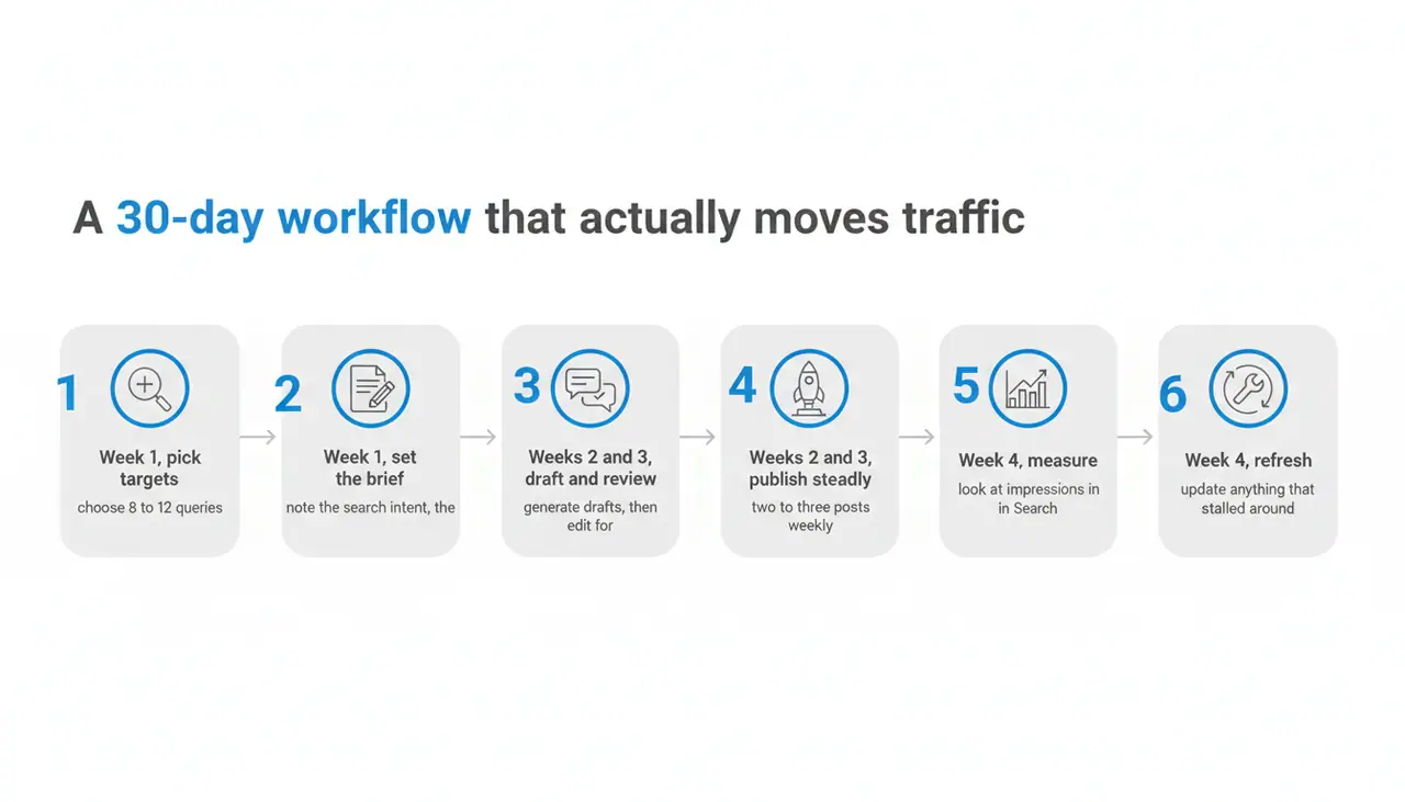 A 30-day workflow that actually moves traffic