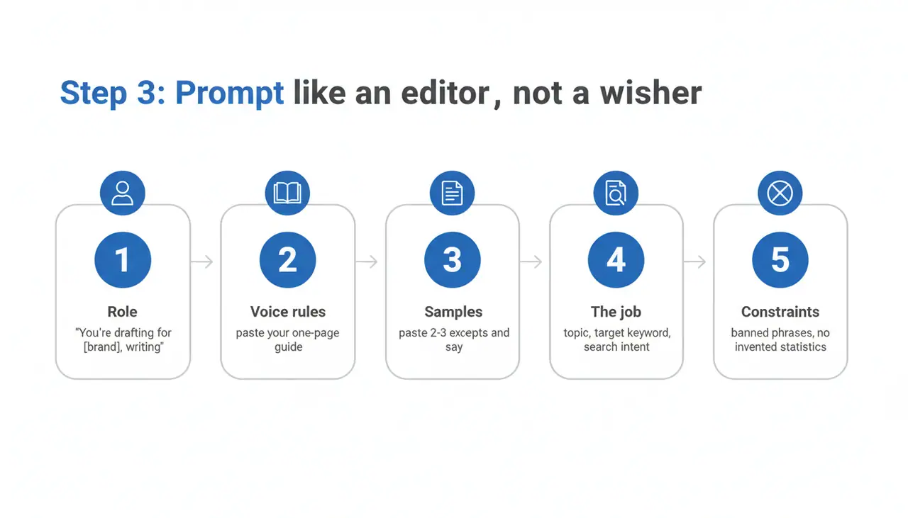 Step 3: Prompt like an editor, not a wisher